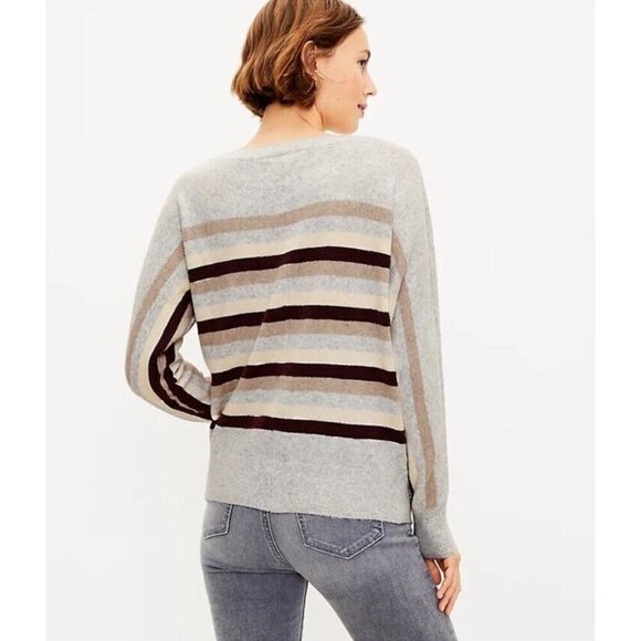 Loft Striped Dolman Sweater Small Multicolor Soft Round Neck NWOT - Picture 3 of 12